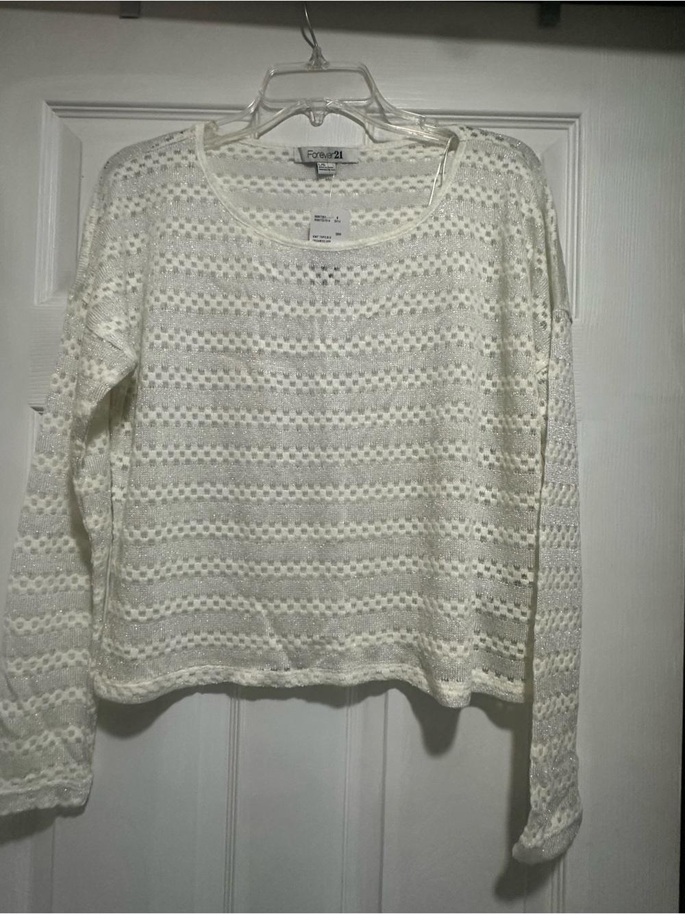 Forever 21 Cream Crochet Long-Sleeve Knit Top